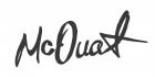A logo with text that appears hand-written that reads "McOuat"