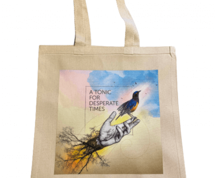 (Or all the time.) Gorgeous, full-colour show art on 100% natural cotton. Durable and stylish. Bag is 14” W x 16” H with cross-stitched cotton webbed handles. Add-on to your ticket online or purchase at the theatre.