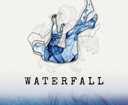 A stylized image of a body, composed mostly of water, falls into a body of water