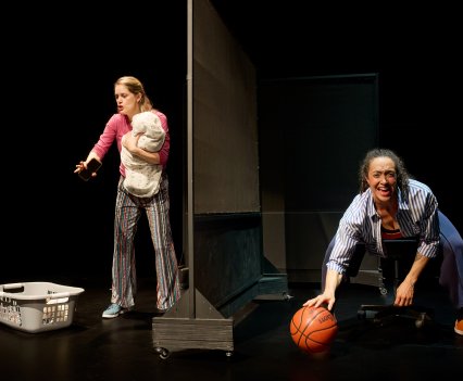 Dissonant Species 
left to right  Heather Marie Annis, HannaH Sunley-Paisley,
Written by Heather Marie Annis and Michael Gordon Spence
Directed by Jacquie P.A. Thomas
Lighting and Projection design by Laird Macdonald  
Set Design by Michael Gordon Spence 
Sound Design by Christopher-Elizabeth and Richard Lam
Costume Design by Jackie Chau 
Stage Management by Andrew Dollar
The ensemble cast includes: Heather Marie Annis, Nicholas Eddie, Malia Rogers, Michael Gordon Spence, and HannaH Sunley-Paisley. Photography by Michael Cooper www.coopershoots.com